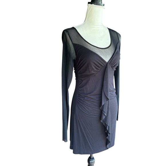 Vivienne Vivienne Tam Black Sheer Sleeve Ruffled Detail Raw Hem Mini Dress - M - Picture 3 of 9